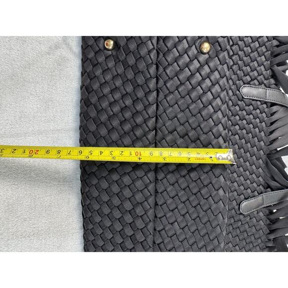 Ah-Dorned Black Woven Neoprene Fringe Tote | Soft Structured Shoulder Bag - Picture 3 of 12